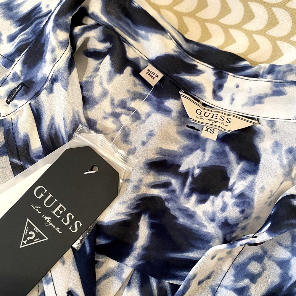 NWT Guess sheer long sleeve button down blouse with watercolor flower pattern